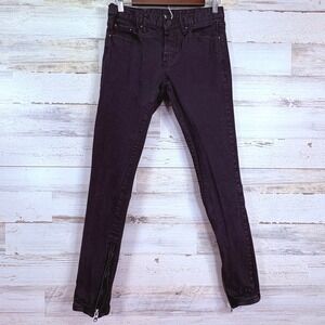 MNML Men's Black Skinny Fit Zip Ankle Jeans Size 29 Cotton Blend Moto Button Fly